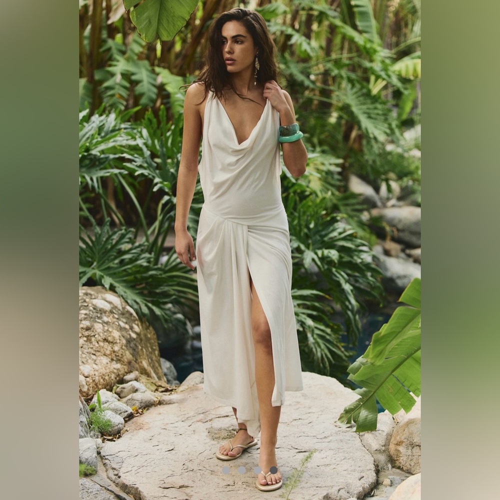 NWT Free People Cream Draped Midi Dress. Size XS but will fit up to Large